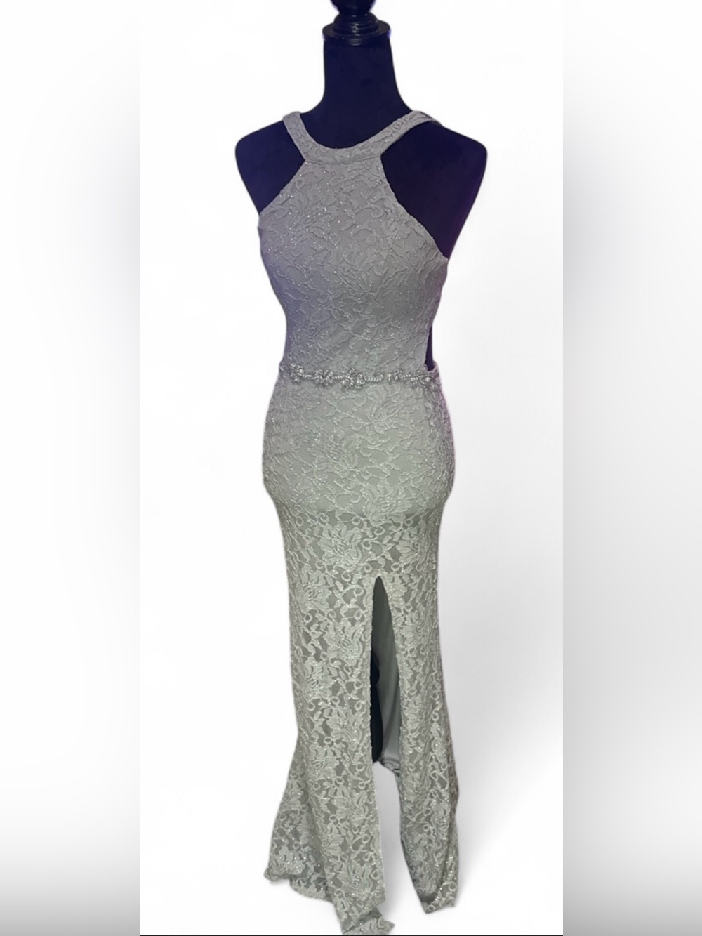 City Studio Gray Sheath Dress with Slit for Prom